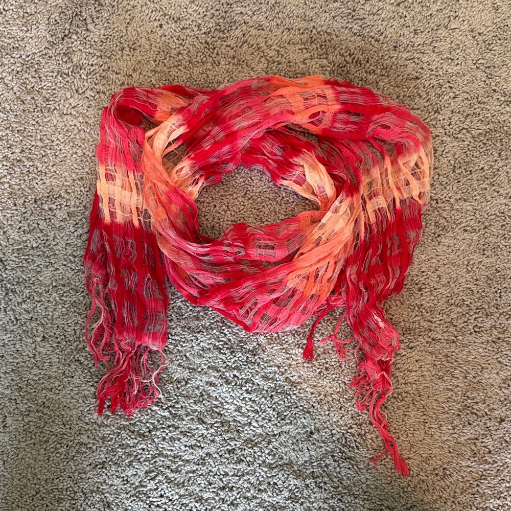 west loop Red & Orange Crinkled Fringe Scarf